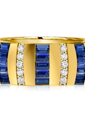 Baguette Created Blue Sapphire Wedding Band - 18K Gold Plated Sterling Silver