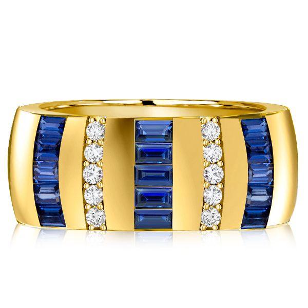 Baguette Created Blue Sapphire Wedding Band - 18K Gold Plated Sterling Silver