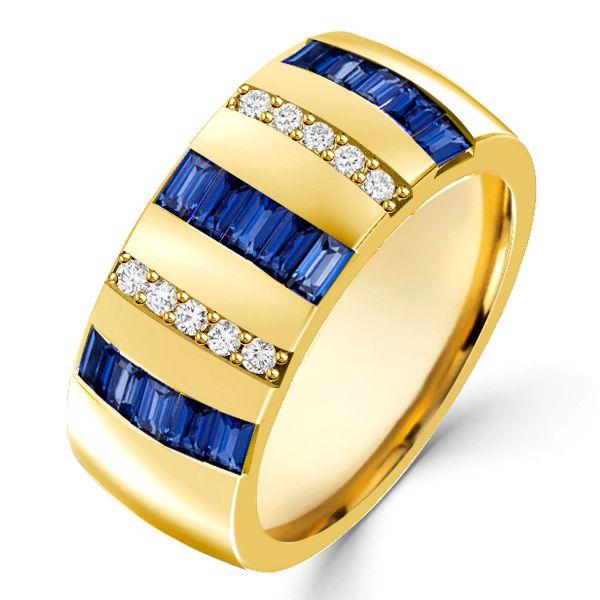 Baguette Created Blue Sapphire Wedding Band - 18K Gold Plated Sterling Silver