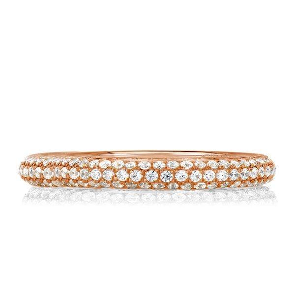 18K Rose Gold Plated Sterling Silver Micro Pave White Sapphire Classic Wedding Band