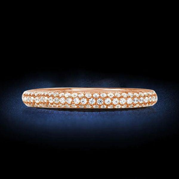 18K Rose Gold Plated Sterling Silver Micro Pave White Sapphire Classic Wedding Band