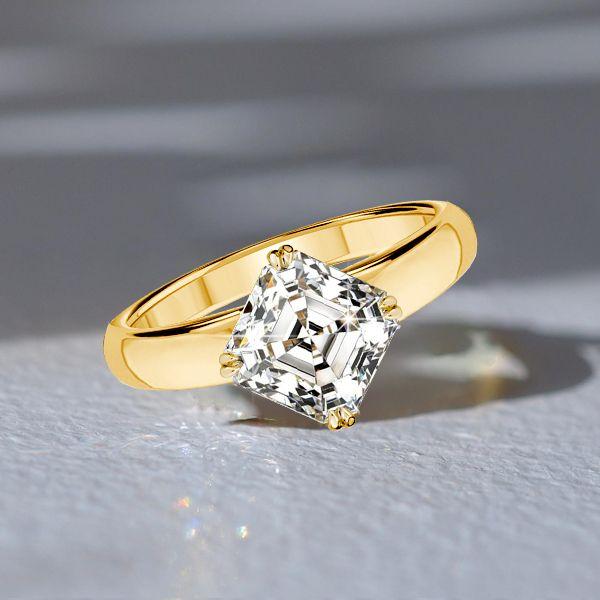 East West Asscher Cut White Sapphire Engagement Ring - Sterling Silver