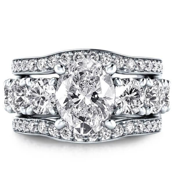 Oval White Sapphire 3PC Wedding Set - Sterling Silver Bridal Ring Set