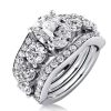 Oval White Sapphire 3PC Wedding Set - Sterling Silver Bridal Ring Set