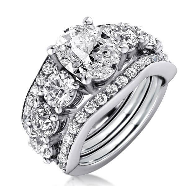 Oval White Sapphire 3PC Wedding Set - Sterling Silver Bridal Ring Set