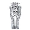 Oval White Sapphire 3PC Wedding Set - Sterling Silver Bridal Ring Set