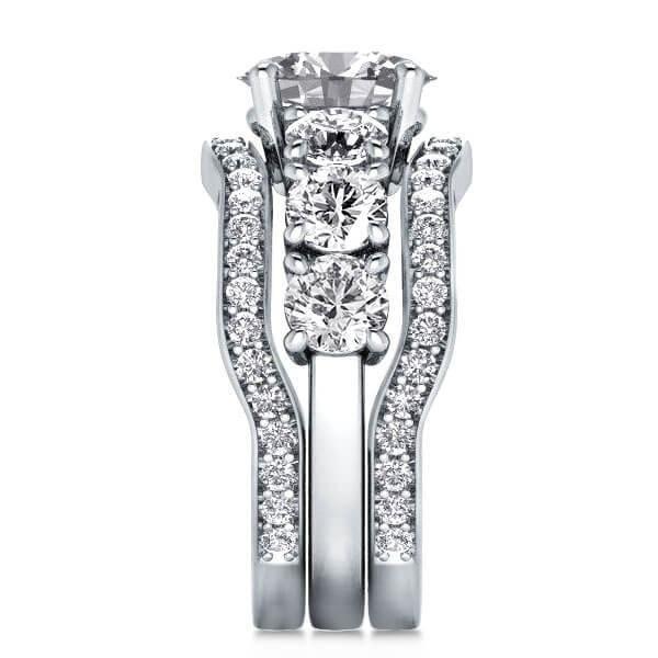 Oval White Sapphire 3PC Wedding Set - Sterling Silver Bridal Ring Set