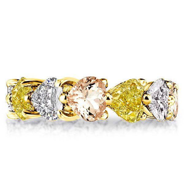 Colored Heart Cut Cubic Zirconia Eternity Wedding Band in 18K Gold Plated Sterling Silver