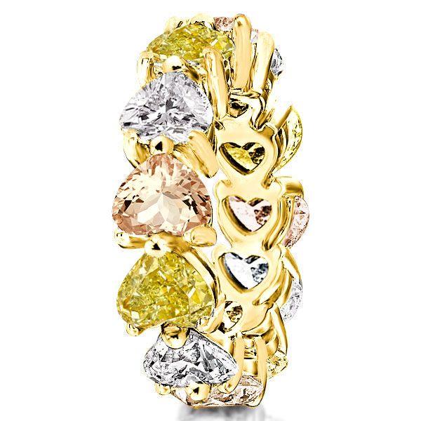 Colored Heart Cut Cubic Zirconia Eternity Wedding Band in 18K Gold Plated Sterling Silver