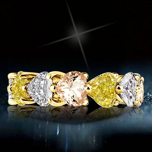 Colored Heart Cut Cubic Zirconia Eternity Wedding Band in 18K Gold Plated Sterling Silver