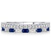 Radiant Cut Blue Sapphire Ring - Sterling Silver Half Eternity Band (1.30 CT)