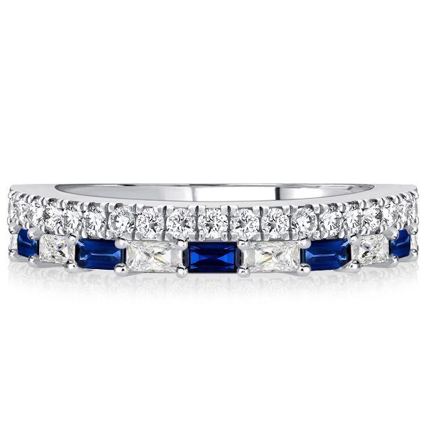 Radiant Cut Blue Sapphire Ring - Sterling Silver Half Eternity Band (1.30 CT)