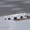 Radiant Cut Blue Sapphire Ring - Sterling Silver Half Eternity Band (1.30 CT)