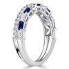 Radiant Cut Blue Sapphire Ring - Sterling Silver Half Eternity Band (1.30 CT)