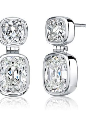 Cushion Cut Drop Earrings for Women, Sterling Silver Bezel Setting
