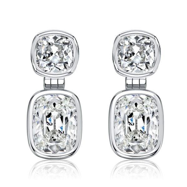 Cushion Cut Drop Earrings for Women, Sterling Silver Bezel Setting