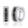 Sterling Silver Black Baguette & Round CZ Triple Row Hoop Earrings