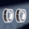 Sterling Silver Black Baguette & Round CZ Triple Row Hoop Earrings