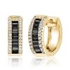 Sterling Silver Black Baguette & Round CZ Triple Row Hoop Earrings