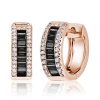 Sterling Silver Black Baguette & Round CZ Triple Row Hoop Earrings
