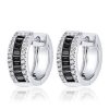 Sterling Silver Black Baguette & Round CZ Triple Row Hoop Earrings