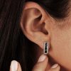 Sterling Silver Black Baguette & Round CZ Triple Row Hoop Earrings