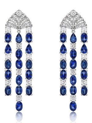 Vintage Style Created Blue Sapphire Drop Earrings for Women in Sterling Silver