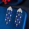 Vintage Style Created Blue Sapphire Drop Earrings for Women in Sterling Silver