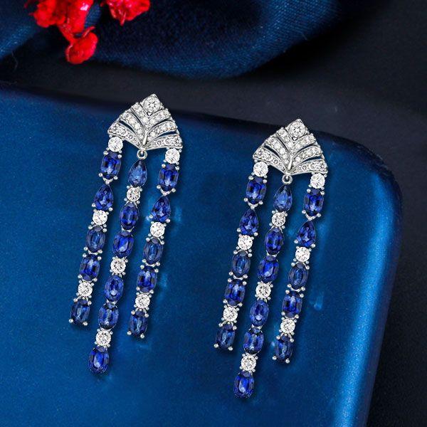 Vintage Style Created Blue Sapphire Drop Earrings for Women in Sterling Silver