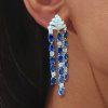 Vintage Style Created Blue Sapphire Drop Earrings for Women in Sterling Silver
