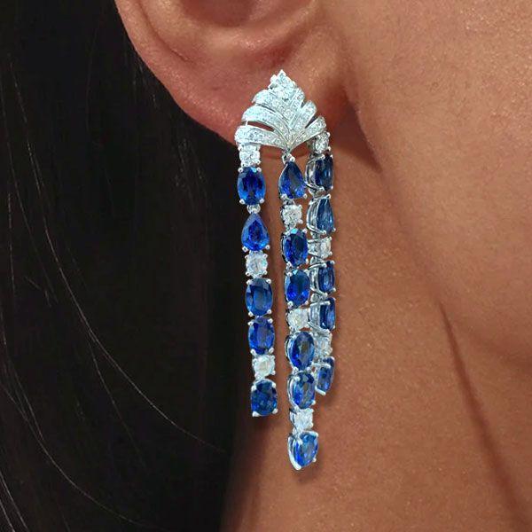 Vintage Style Created Blue Sapphire Drop Earrings for Women in Sterling Silver