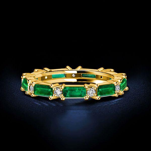Golden Emerald Green Eternity Band - 18K Gold Plated Stackable Ring