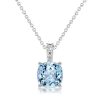 Sterling Silver Cushion Cut Aquamarine Pendant Necklace with Rhodium Finish