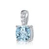 Sterling Silver Cushion Cut Aquamarine Pendant Necklace with Rhodium Finish