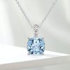 Sterling Silver Cushion Cut Aquamarine Pendant Necklace with Rhodium Finish