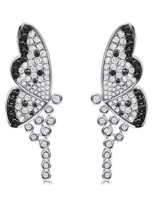Black and White Butterfly Chandelier Earrings - Sterling Silver Bridal Earrings
