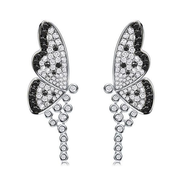 Black and White Butterfly Chandelier Earrings - Sterling Silver Bridal Earrings