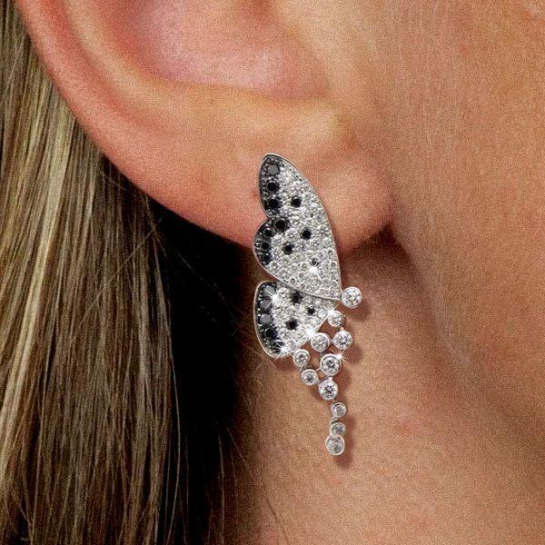 Black and White Butterfly Chandelier Earrings - Sterling Silver Bridal Earrings