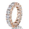 Rose Gold Eternity Wedding Band - Double Prong Created White Sapphire, Sterling Silver
