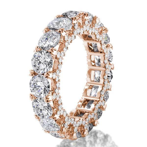 Rose Gold Eternity Wedding Band - Double Prong Created White Sapphire, Sterling Silver