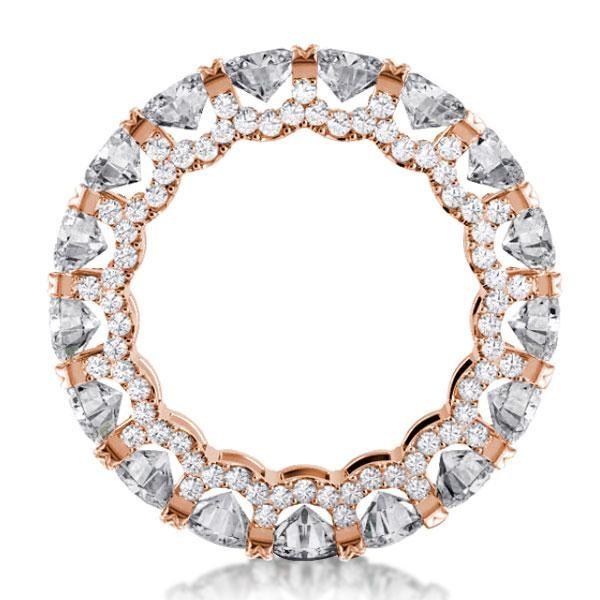 Rose Gold Eternity Wedding Band - Double Prong Created White Sapphire, Sterling Silver