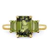 Three Stone Peridot and Emerald Cut Engagement Ring Set in 18K Gold Plated Sterling Silver