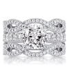 3-Piece Twist Cushion Cut Bridal Wedding Ring Set in Sterling Silver