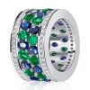 Oval Cut Blue and Emerald Multi-Row Wedding Band Ring in Sterling Silver