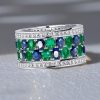 Oval Cut Blue and Emerald Multi-Row Wedding Band Ring in Sterling Silver