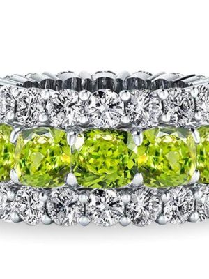 Peridot Cushion Cut Eternity Band - Sterling Silver Wedding Ring for Women
