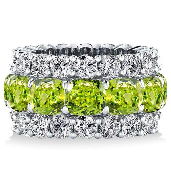 Peridot Cushion Cut Eternity Band - Sterling Silver Wedding Ring for Women