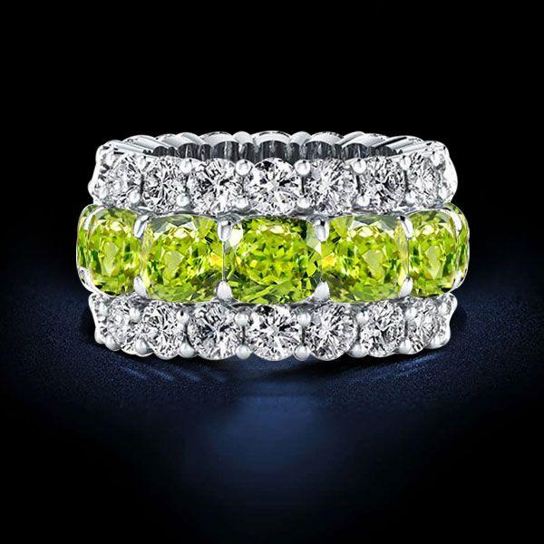 Peridot Cushion Cut Eternity Band - Sterling Silver Wedding Ring for Women