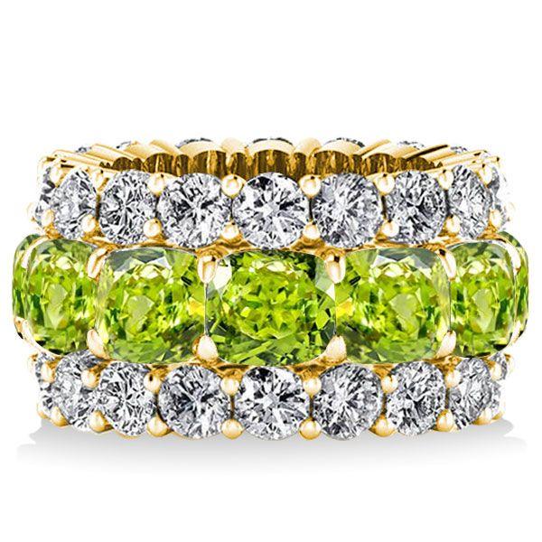 Peridot Cushion Cut Eternity Band - Sterling Silver Wedding Ring for Women