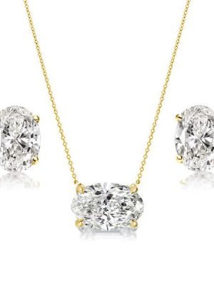 18K Gold Plated Sterling Silver Oval Pendant Necklace & Stud Earrings Set - Choose Your Length